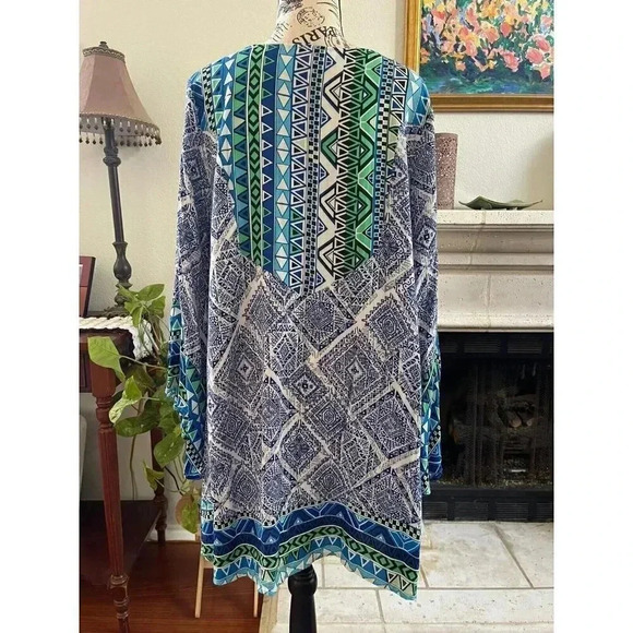 Umgee Women's Dress Size Large Blue Geometric Bohemian‎ Hippie Cotton Blend - Picture 5 of 10